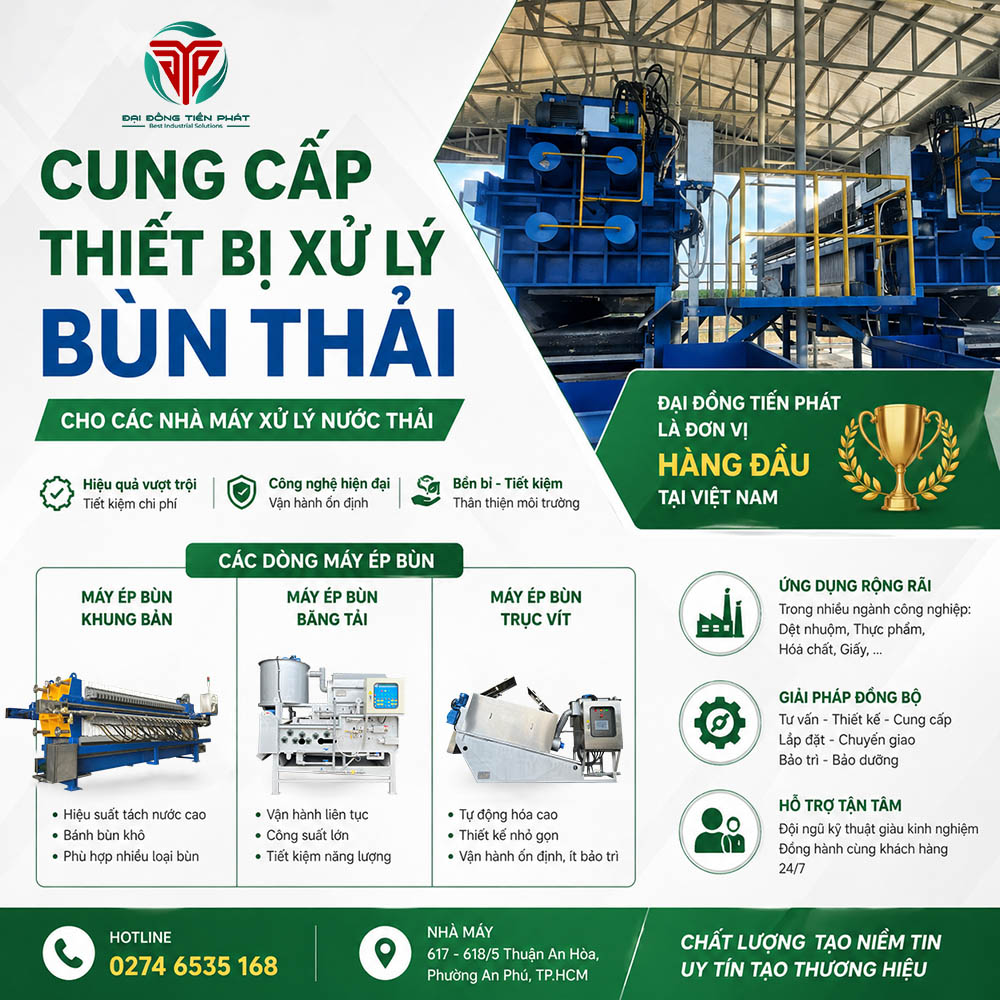 Cung cấp thiết bị xử lý bùn thải tại các nhà máy xử lý nước thải dotapha