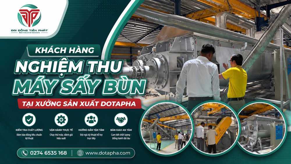 Khách hàng nghiệm thu máy sấy bùn tại xưởng sản xuất