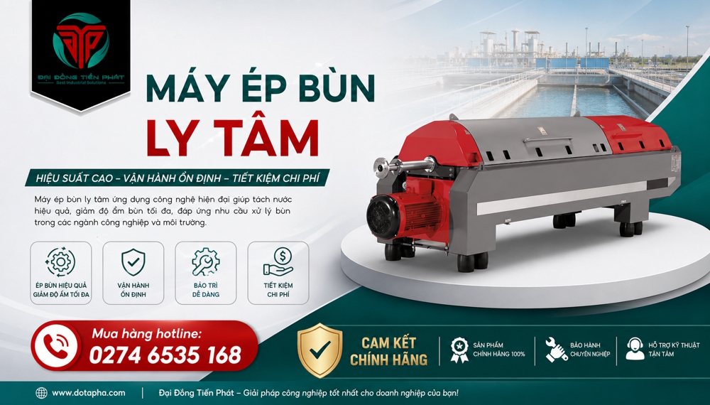Máy ép bùn ly tâm hiệu suất cao | Giảm độ ẩm bùn, vận hành ổn định