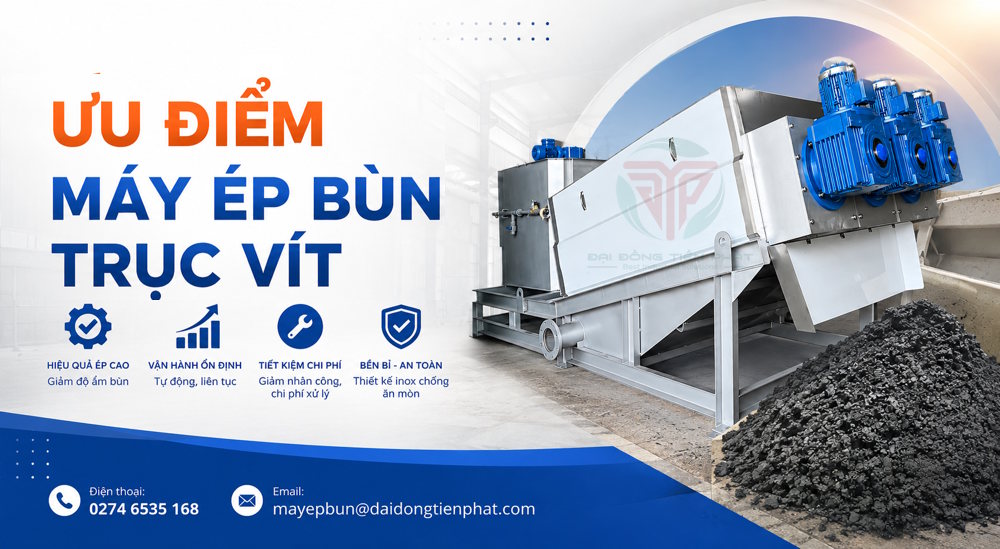 Máy ép bùn trục vít có những ưu điểm nào? Giải pháp tối ưu cho xử lý nước thải